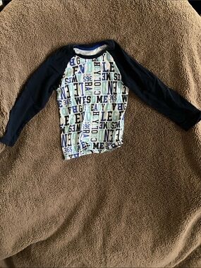 Kids Navy Blue and White Long-Sleeve Tee